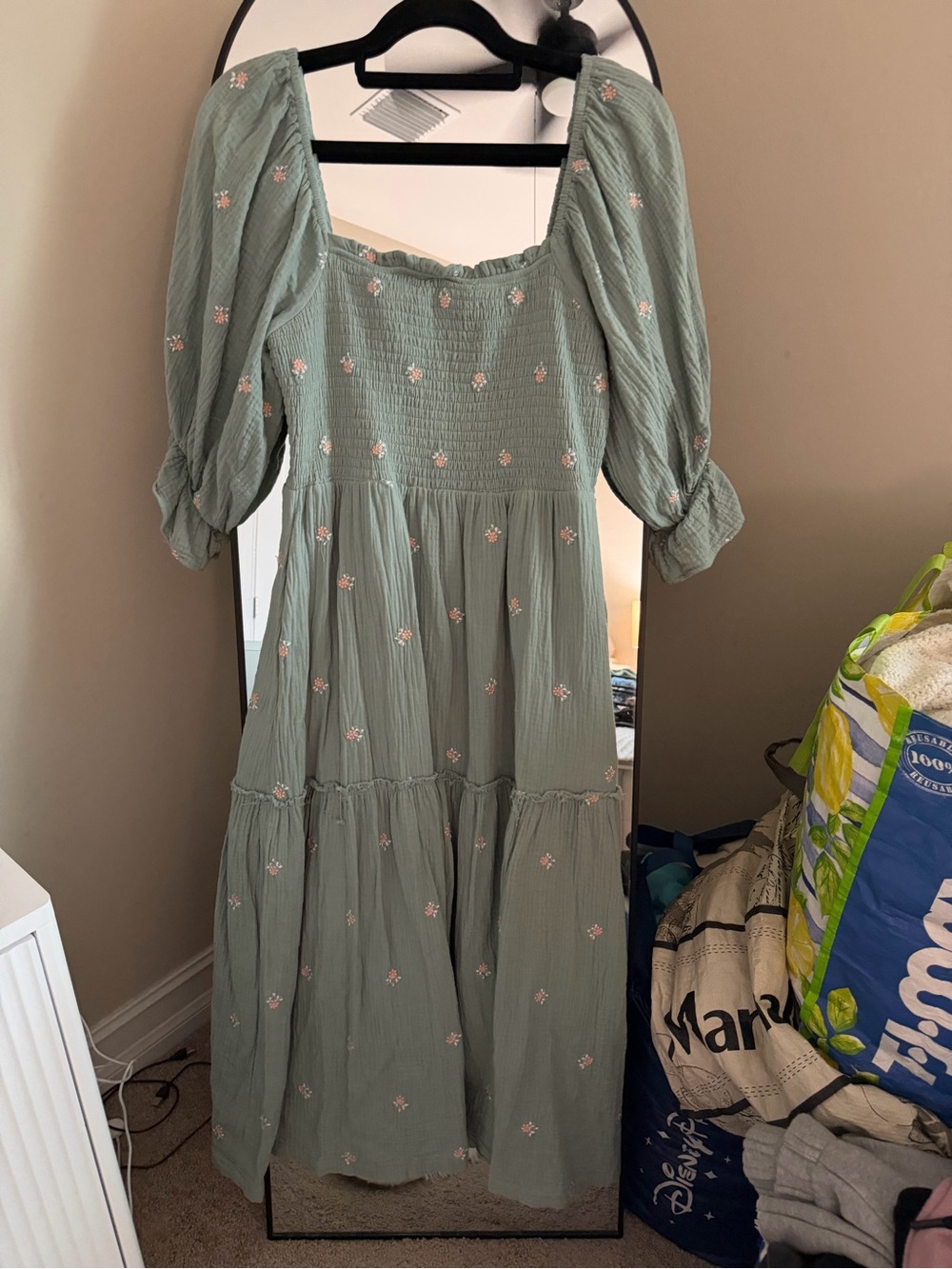 Listicle Smocked Square-Neck Maxi Dress in Sage Green